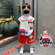 ABCND哪吒兒童衣服2025新款男童夏套裝男寶個(gè)性潮酷服裝小男孩夏日背心 紅色亮燈 紅色亮燈 90
