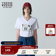Teenie Weenie小熊女裝T恤夏新款寬松舒適簡約休閑時(shí)尚個(gè)性V領(lǐng)短袖 白色 S