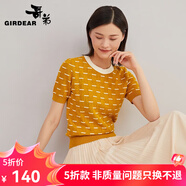 哥弟真的好（GIRDEAR）女裝拼色條紋圓領(lǐng)短袖針織T恤衫女A300749 黃 S (2碼)