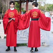 米詩(shī)德（MISHIDE）古代狀元服裝男漢服男酒紅色圓領(lǐng)袍唐朝官服復原古風(fēng)長(cháng)袍帥氣霸氣 酒紅色圓·領(lǐng)袍+假領(lǐng)+黑色腰封 L 均碼