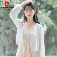 皮爾卡丹（pierre cardin）冰絲雪紡防曬衣女夏薄款配吊帶裙子外搭開衫小披肩罩衫V領(lǐng)短外套 白色 S