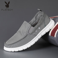 花花公子（PLAYBOY PHYSICAL）男鞋夏款透氣帆布鞋男士休閑懶人一腳蹬老北京布鞋板鞋軟底開車鞋 z2002灰色 40