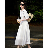 德瑪納【淺云棲月】夏法式簡(jiǎn)約100%棉寬松藏肉褶裥抽繩氣質(zhì)連衣裙