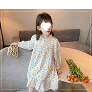 榮西圖（RONGXITU）女童碎花連衣裙春裝2025新款童裝女孩韓版女童春秋長袖裙子 白色 120 【建議身高110-115】