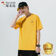 啄木鳥(niǎo)（TUCANO）夏季純棉短袖男休閑大碼半袖寬松透氣簡(jiǎn)約青年純色T恤上衣打底衫 黃色 2XL （建議135-150斤）