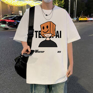 胖胖到家卡通印花短袖t恤男款夏季2025新款美式潮牌港風(fēng)純棉寬松復(fù)古體恤 白色 M