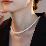 QPQK天然淡水珍珠項鏈無(wú)瑕近圓頸鏈強光民族風(fēng)鎖骨鏈送媽媽款保真正品 9-10mm長(cháng)42cm含扣）S925銀元寶扣