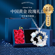中國黃金（CHINA GOLD）藍(lán)桉與鳥銀項(xiàng)鏈女生輕奢月光石吊墜高級七夕情人節(jié)生日禮物送女友 星月貓咪項(xiàng)鏈【玫瑰禮盒】