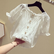 玖卡依雪紡短袖襯衫女韓版2025夏季寬松新款半袖百搭洋氣遮肉女裝上衣衫 白色 M 建議95-105斤