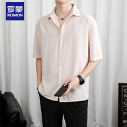 羅蒙（ROMON）冰絲襯衫男士短袖春夏季寬松垂感休閑薄款黑色襯衣半袖五分袖上衣 杏色五分 S 100-110斤