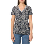 諾帝卡（NAUTICA）女式純色 V 領(lǐng)短袖 T 恤 夜空 / 亮白色 X-Small