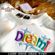 西域駱駝（VANCAMEL）潮牌刺繡短袖T恤男女重磅夏季新款復(fù)古寬松百搭休閑體恤純棉上衣 米白色 M