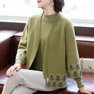 寶蓮朵媽媽春秋裝針織休閑套裝中年女裝高貴減齡披肩半高領(lǐng)長(cháng)袖打底毛衣
