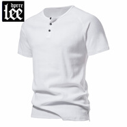 Lee dprre歐美簡(jiǎn)約亨利領(lǐng)短袖T恤男復古純棉運動(dòng)健身打底衫個(gè)性彈力體恤潮 白色 3XL （160斤-175斤）