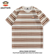 大嘴猴（PAUL FRANK）女生條紋T恤夏季260克重磅寬松拼色撞色短袖女 咖#pm黑標語x 均碼 l