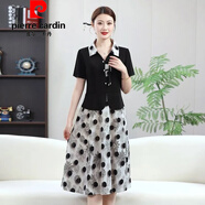 皮爾卡丹（pierre cardin）官方品牌媽媽中式假兩件洋氣連衣裙新款氣質(zhì)中年時(shí)尚夏季拼接顯瘦 白色 黑圓點(diǎn) XL 建議90-105斤
