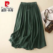皮爾卡丹（pierre cardin）復(fù)古純色雙層苧麻大擺半身裙女夏季漢服穿搭超仙氣質(zhì)高腰a字傘裙 綠色 XL 建議130-145斤