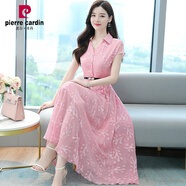 皮爾卡丹（pierre cardin）雪紡長(zhǎng)裙子夏季女裝深圳南油媽I媽中年精致端莊大氣連衣裙 粉紅色《今年流行時(shí)尚網(wǎng)紅/休閑 2XL (125-135斤)