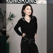 溶溶【秘境銀河】RONGRONG 重工亮片休閑百搭連帽打底衫25668 黑銀 3838/ (100-115斤) M