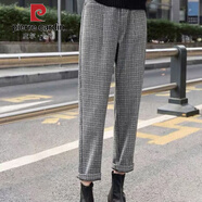 皮爾卡丹（PIERRE CARDIN）秋冬新款千鳥(niǎo)格毛呢哈倫格子九分2025顯瘦高腰韓版休閑褲蘿卜褲子 黑色八分(056) S 建議98以下