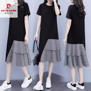 皮爾卡丹（PIERRE CARDIN）大尺碼仙女2025夏季新款洋氣網(wǎng)紅胖m妹遮肚藏肉顯瘦減齡中長(zhǎng)連衣 黑色【甄選面料】 2XL （130-145斤  甄選面料）