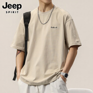 JEEP SPIRIT吉普短袖t恤男士夏季冰絲美式寬松休閑上衣潮牌圓領(lǐng)復(fù)古體恤男 5532米杏 3XL （36-37碼）體重165-180斤