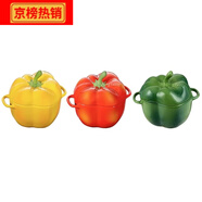 溥畔南瓜番茄燉盅琺瑯陶瓷帶蓋烘焙甜品沙拉盆雙耳兒童湯碗 辣椒盅3件套彩盒裝-