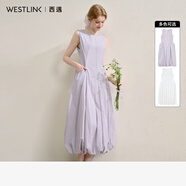 西遇無袖花苞連衣裙女2025年夏季新款法式收腰a字圓領(lǐng)蓬蓬裙子 紫色 M