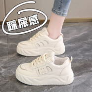 微光里板鞋女2025新款運(yùn)動(dòng)休閑鞋子女厚底小白鞋軟底踩屎感女鞋面包鞋 米白色 37