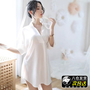 JIOESC雪紡女士睡裙2025夏季新款薄款V領(lǐng)情調男友風(fēng)純欲襯衫性感睡衣 白色（上衣+腰帶+T褲）