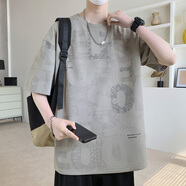 質(zhì)獅衣頻美式短袖t恤男夏季潮流寬松大碼印花重磅復古重磅重磅體恤衫 灰綠 6XL 210-230斤