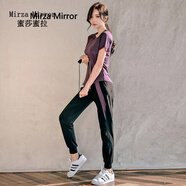 Mirza Mirror瑜伽服女夏網(wǎng)紅健身房運動套裝晨跑步服速干衣寬松大碼戶外訓(xùn)練 紫色短袖+紫邊長褲 S