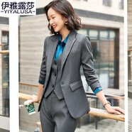伊雅露莎高端職業(yè)女西裝套裝小西裝女高端商務(wù)正裝通勤馬甲西服工衣女2911 灰色西裝+褲+馬甲+202白襯衫 XL