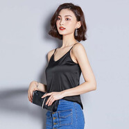 瑤益 吊帶背心女2025夏季新品外穿純色亮面百搭V領(lǐng)小背心內(nèi)搭無(wú)袖上衣 黑色 3XL