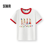 森馬（Semir）哈利波特聯(lián)名短袖T恤女短款2025夏季修身撞色套頭衫109325100045