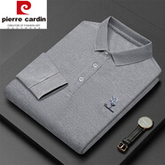 皮爾卡丹（pierre cardin）男士長袖t恤高端刺繡POLO衫純棉翻領(lǐng)秋季打底衫上衣體恤 鹿長【灰色】 L -建議110-130斤