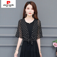 皮爾卡丹（pierre cardin）披肩夏季外搭女配裙子配吊帶的薄款透氣新款短袖防曬衣上衣小外套 黑色波點(diǎn) XL 118-130斤