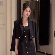 XCFREHT歐洲站春裝女款2025年新款御姐輕熟風(fēng)西裝套裝女小洋裝兩件套裙子 黑色外套 L  【105一115斤】