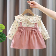 G.duck小黃鴨小童1歲嬰兒連衣裙春秋女寶寶春秋裙子嬰兒女童韓版公主裙 粉色 80 cm-