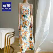 羅蒙（ROMON）夏季連衣裙長款感醋酸緞面吊帶裙小個子休閑百搭碎花打底裙 雛菊 L 【95-110斤】