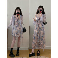 玥彩連衣裙子女裝潮流2025春夏新款油畫(huà)碎花雪紡高腰顯瘦吊帶裙+開(kāi)衫 長(cháng)款裙子+開(kāi)衫 L 大