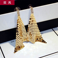 奴風(fēng)韓式夸張閃亮片鑲水鉆夸張長(cháng)款流蘇耳環(huán) 歐美氣質(zhì)時(shí)尚耳釘耳墜女 金色（925銀針）