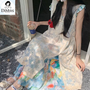 堤姆斯復(fù)古彩色油畫飛飛袖連衣裙女春秋2025新款云南旅游穿搭度假風(fēng)長裙 單件印花裙 商場同款 S 建議95以下 商場同款