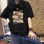 森馬（Semir）2025年新款純棉短袖T恤女夏季美式潮牌大碼女裝寬松休閑打底上衣 黑色 (小鹿) L 110-125斤