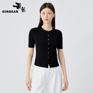 哥弟（GIRDEAR）女裝2025夏裝新款冰絲短袖針織開(kāi)衫女148027 黑色 XL (5)