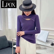 LPOX高領(lǐng)針織打底衫女秋冬2025新款釘鉆鏤空氣質(zhì)女士毛衣修身內(nèi)搭上衣 紫色 [親膚抗起球] XL [建議115斤-125斤]