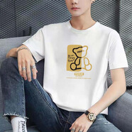 CLCEY新款短袖男T恤半袖衫男式薄款半袖圓領(lǐng)體恤時尚潮流打底衫T恤衫男 金熊白色短袖 XL