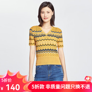 哥弟真的好（GIRDEAR）女裝V領拼色鏤空短袖針織T恤衫女A300752 黃 S (2碼)