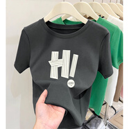 以純YISHION純棉短袖2025新款女裝正肩t恤時(shí)尚百搭洋氣減齡顯瘦修身上衣夏季 炭灰色(Hi款) 2XL 【建議125-140斤】