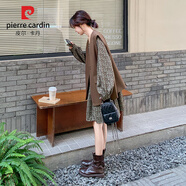 皮爾卡丹甜酷系長袖印花連衣裙套裝女春秋穿搭2025新款時髦馬甲裙子兩件套 咖色連衣裙+馬甲(套裝） M 【106-120斤】